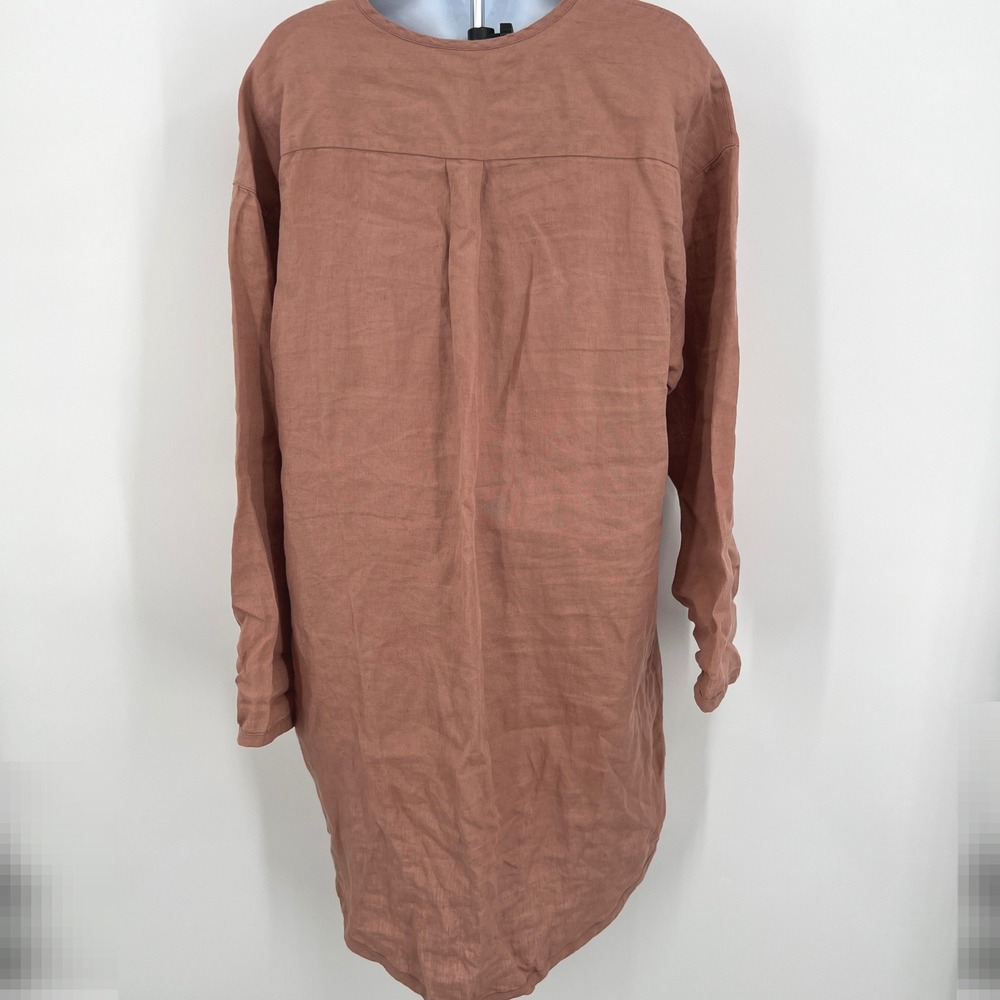 Parachute 100% Linen Henley House Shirt Dress Size L Clay Pinkish Brown Travel - Picture 3 of 9